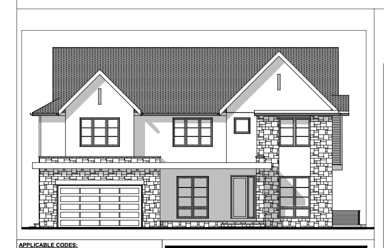 Front elevation architectural rendering of Laverock Ct custom home