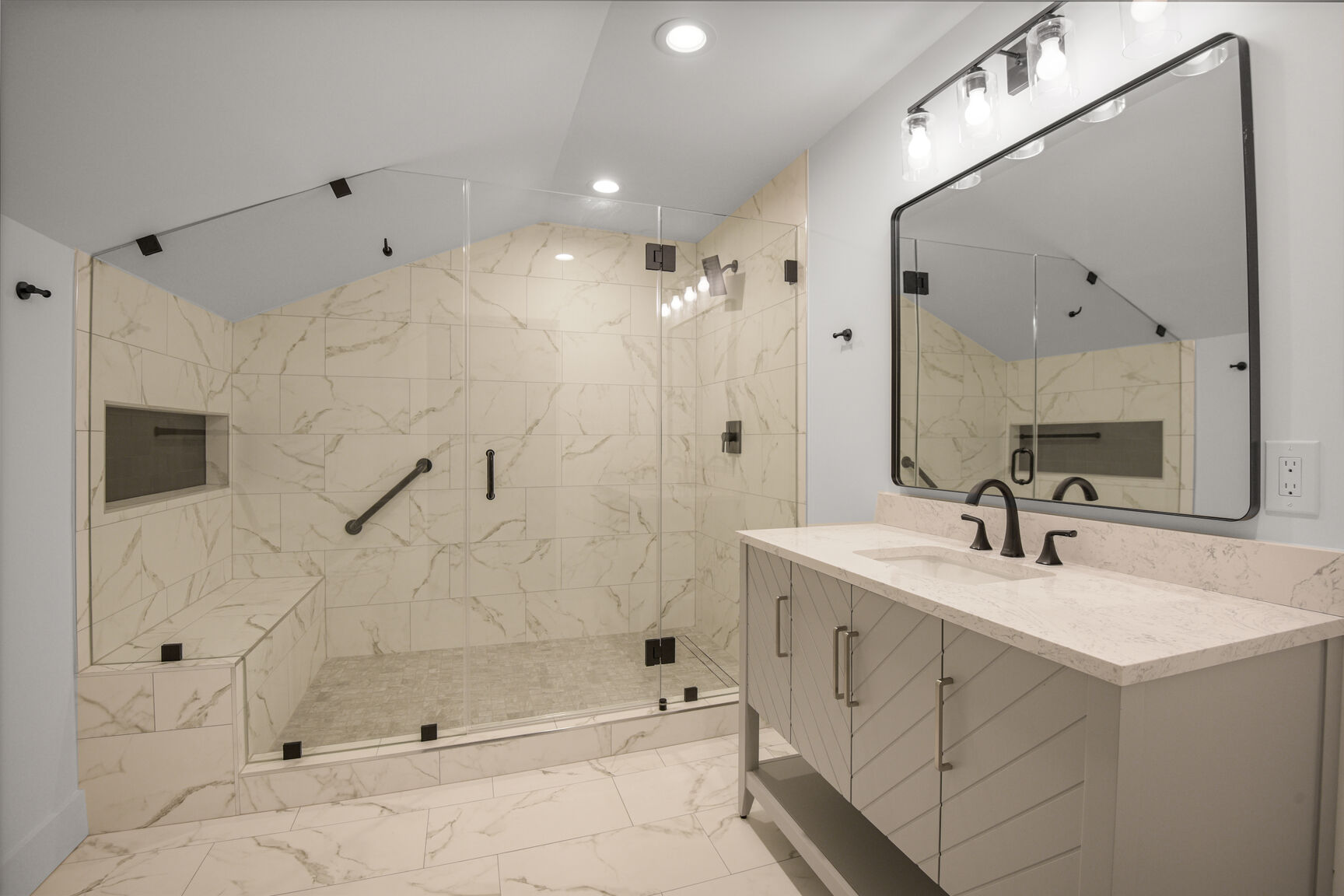 Marble bathroom with glass shower